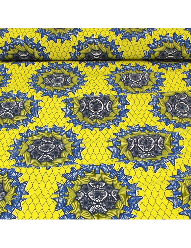 Tissu coton africain jaune/bleu Tissu coton africain jaune/bleu
