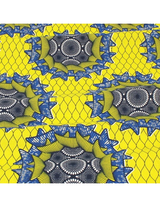 Tissu coton africain jaune/bleu