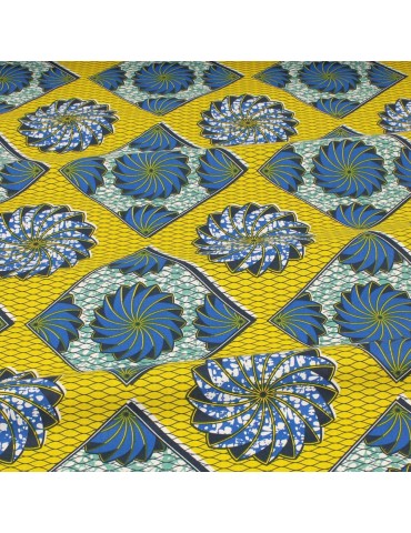 Coupon tissu africain jaune/bleu 300 x 150 cm