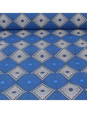 Tissu coton africain bleu/blanc