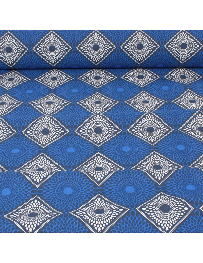 Tissu coton africain bleu/blanc