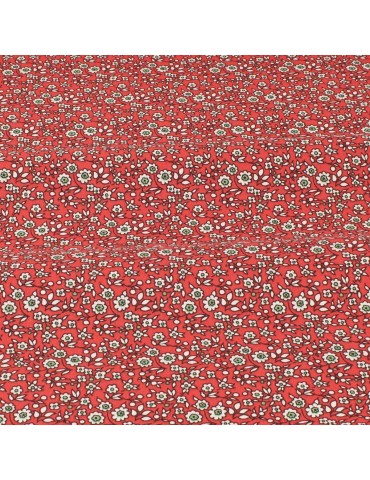Coupon coton petites fleurs rouge 50 x 150 cm