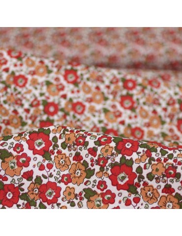Coupon patchwork petites fleurs 50 x 50 cm rouge/rose