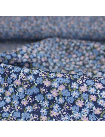Coupon patchwork petites fleurs 50 x 50 cm bleu/violet