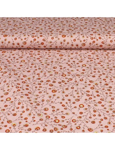 Tissu popeline coton bio imprimé végétal rose