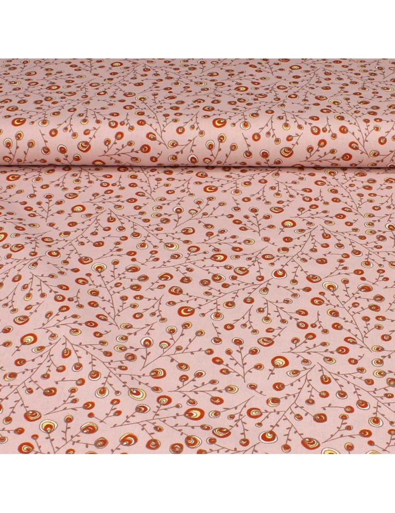 Tissu popeline coton bio imprimé végétal rose Tissu popeline coton bio imprimé végétal rose