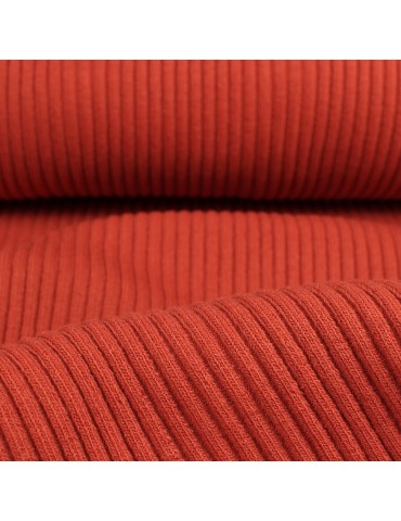 Tissu bord-côte tubulaire uni 35 cm rouge