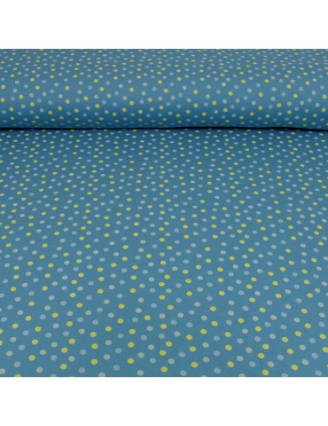 Tissu Jersey imprimé pois jaunes/fond bleu oeko-tex