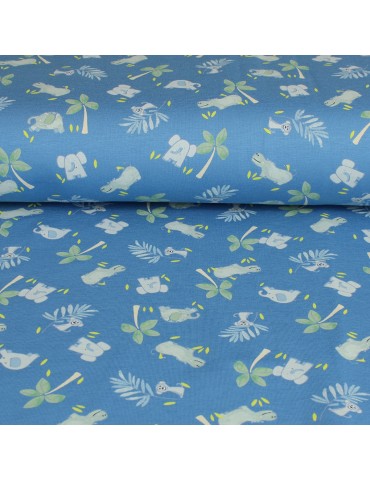 Tissu Jersey imprimé enfant oeko-tex bleu