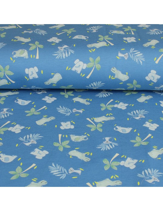 Tissu Jersey imprimé enfant oeko-tex bleu