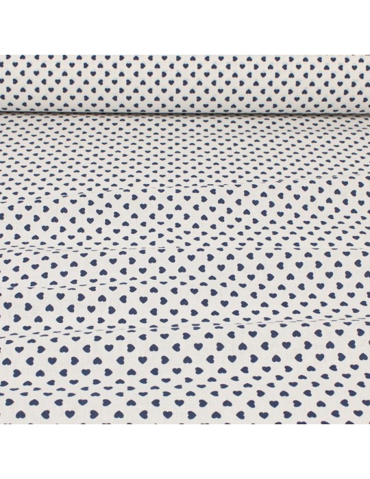 Tissu coton petits cœurs bleu/blanc
