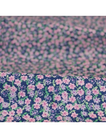 Coupon coton petites fleurs roses 50 x 150 cm