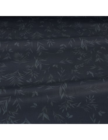 Tissu cretonne feuillage bleu