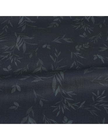 Tissu cretonne feuillage bleu