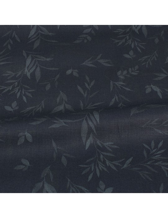 Tissu cretonne feuillage bleu