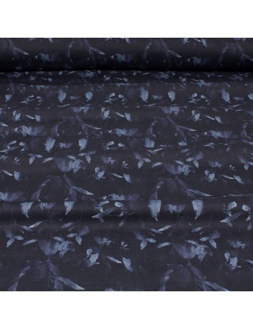 Tissu cretonne végétal bleu marine