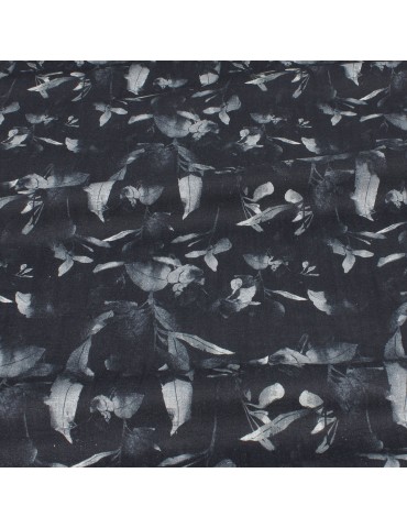 Tissu cretonne floral bleu marine