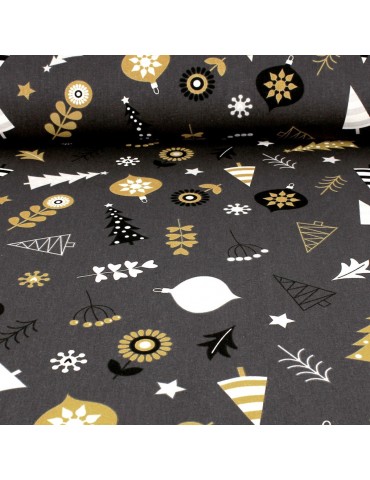 Coupon coton imprimé Noël 50 x 50 cm gris