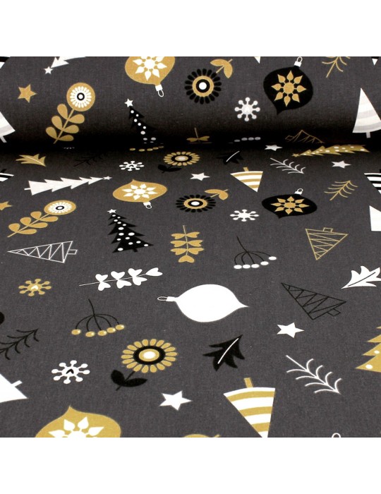 Coupon coton imprimé Noël 50 x 50 cm gris