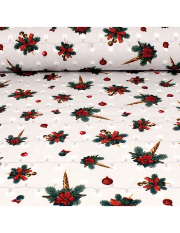 Coupon coton imprimé Noël 50 x 50 cm blanc