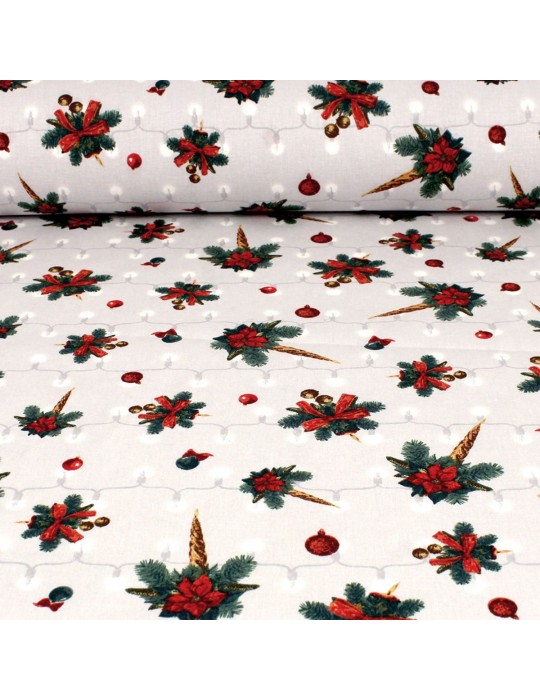 Coupon coton imprimé Noël 50 x 50 cm blanc