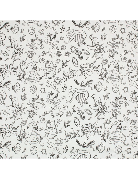 Coupon coton imprimé 150 x 50 cm blanc