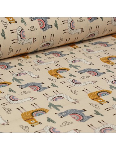 Coupon coton imprimé 150 x 50 cm beige