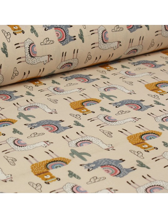 Coupon coton imprimé 150 x 50 cm beige