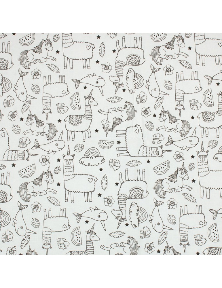 Coupon coton imprimé 150 x 50 cm blanc