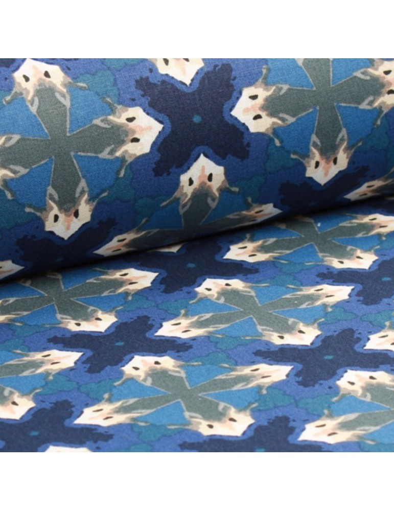 Coupon coton imprimé 300 x 150 cm bleu