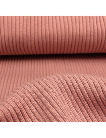 Coupon tissu bord-côte tubulaire uni 50 x 35 cm rose