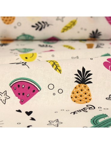 Coupon coton imprimé 50 x 50 cm  blanc