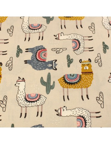 Coupon coton imprimé 50 x 50 cm beige
