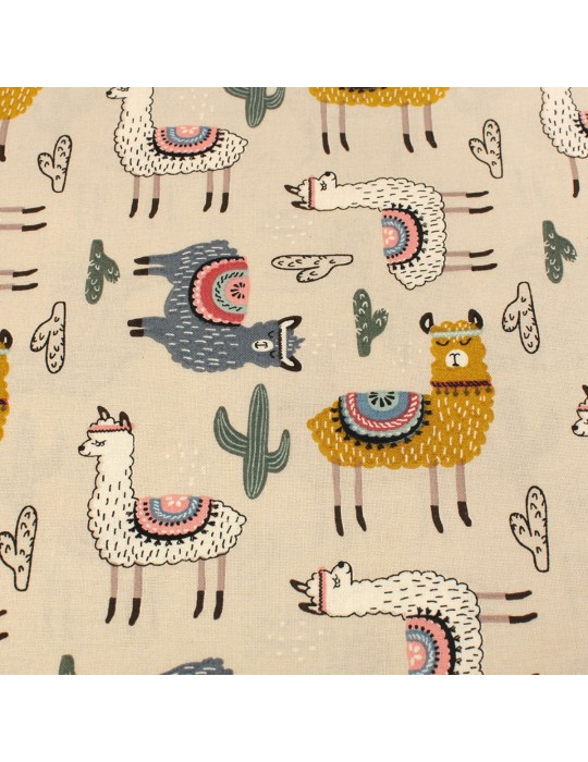 Coupon coton imprimé 50 x 50 cm beige