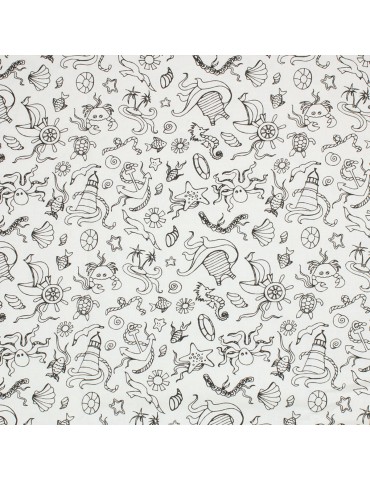 Coupon coton imprimé 50 x 50 cm blanc