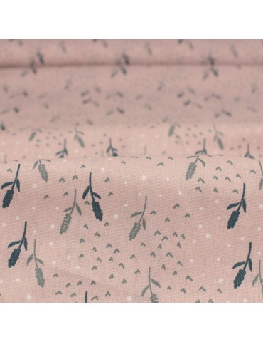 Coupon popeline imprimé épi de blé 45 x 50 cm rose