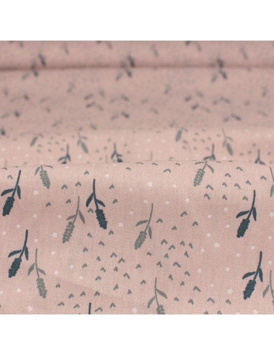 Coupon popeline imprimé épi de blé 45 x 50 cm rose