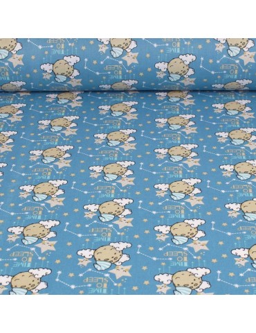 Coupon tissu cretonne 50 x 150 cm bleu