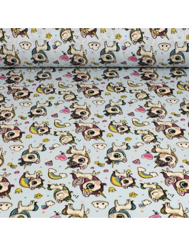 Tissu cretonne imprimé enfant 100 % coton 160 cm bleu