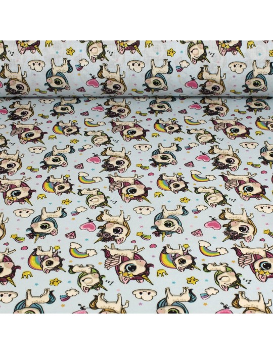 Tissu cretonne imprimé enfant 100 % coton 160 cm bleu