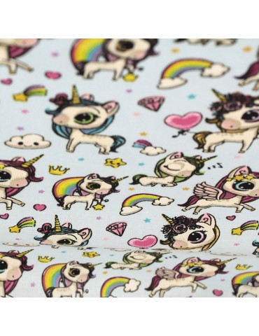 Tissu cretonne imprimé enfant 100 % coton 160 cm bleu