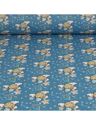 Tissu cretonne imprimé enfant 100 % coton 160 cm bleu
