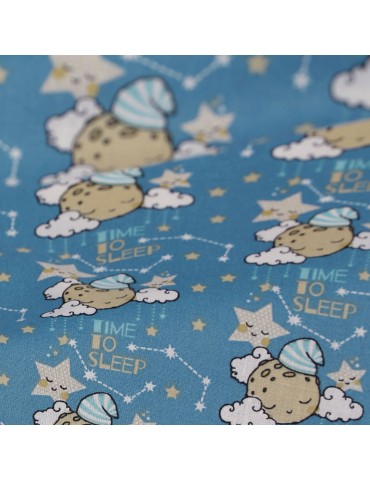 Tissu cretonne imprimé enfant 100 % coton 160 cm bleu