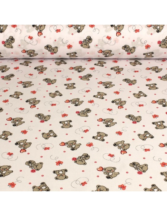 Tissu cretonne imprimé enfant 100 % coton 160 cm  blanc