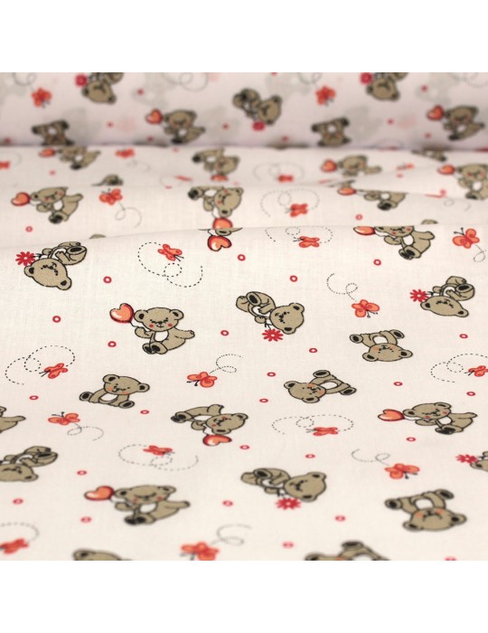 Tissu cretonne imprimé enfant 100 % coton 160 cm  blanc