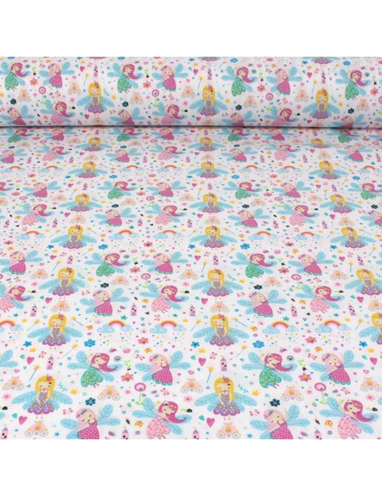 Tissu cretonne imprimé enfant 100 % coton blanc