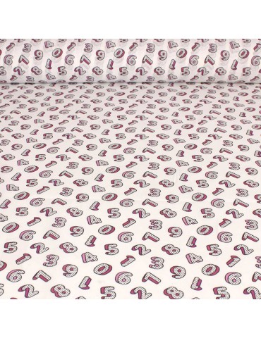 Tissu cretonne imprimé chiffres blanc