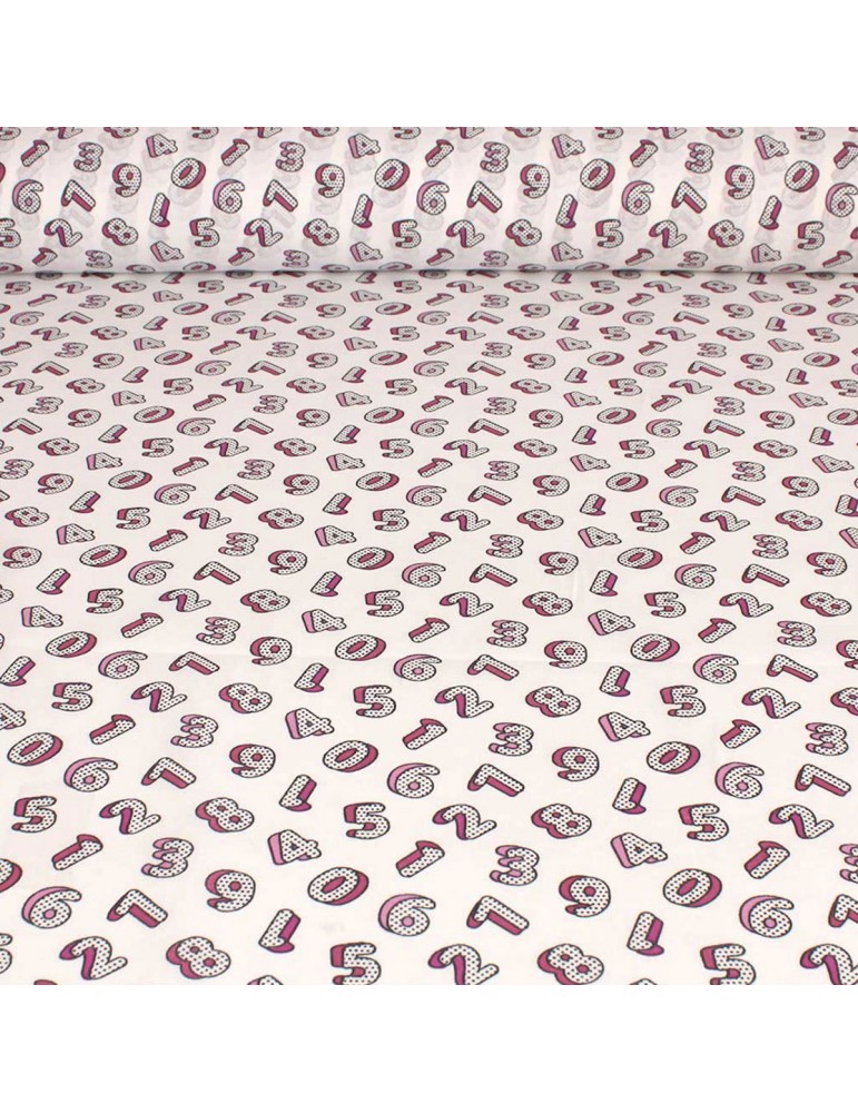 Tissu cretonne imprimé chiffres blanc Tissu cretonne imprimé chiffres blanc