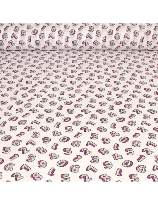 Tissu cretonne imprimé chiffres blanc