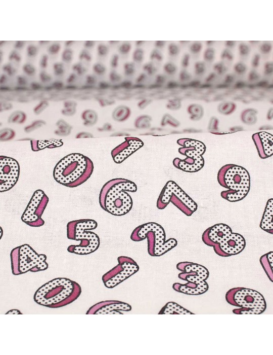 Tissu cretonne imprimé chiffres blanc